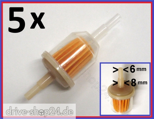 5x BENZINFILTER  6-8 fr Roller, Motorrad, Quad ATV, Kart, Auto